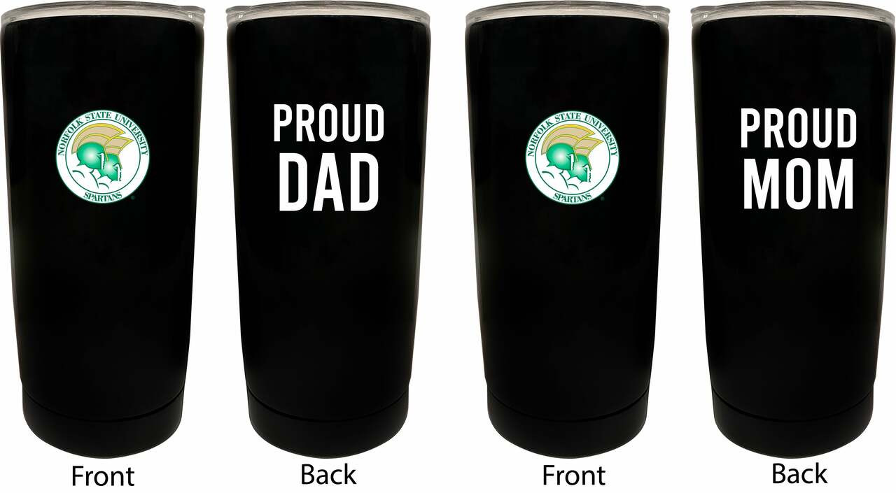 Norfolk State University Proud Mom and Dad 16 oz Insulated Stainless Steel Tumblers 2 Pack Black.