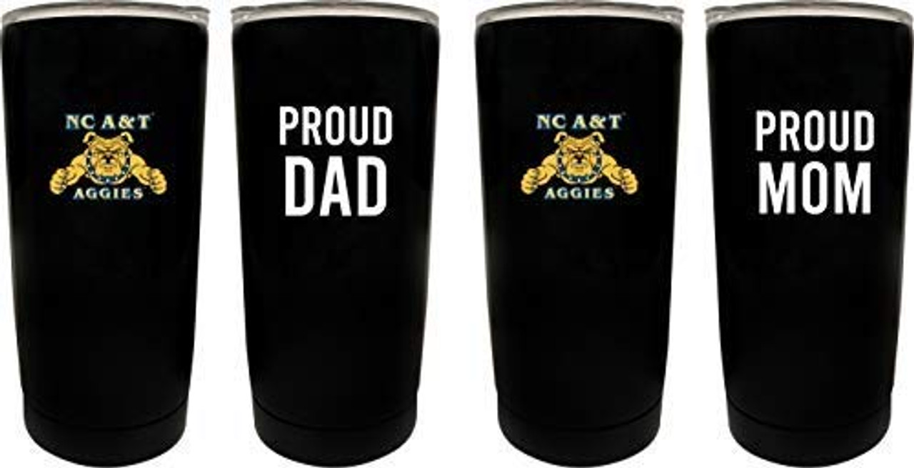 North Carolina A&T State Aggies Proud Mom and Dad 16 oz Insulated Stainless Steel Tumblers 2 Pack Black.