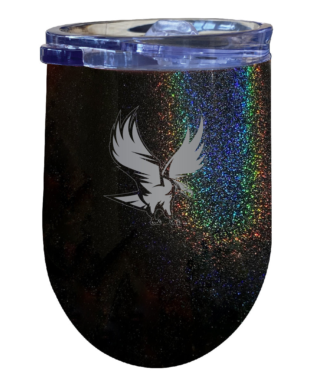 North Carolina Central Eagles 12 oz Laser Etched Insulated Wine Stainless Steel Tumbler Rainbow Glitter Black
