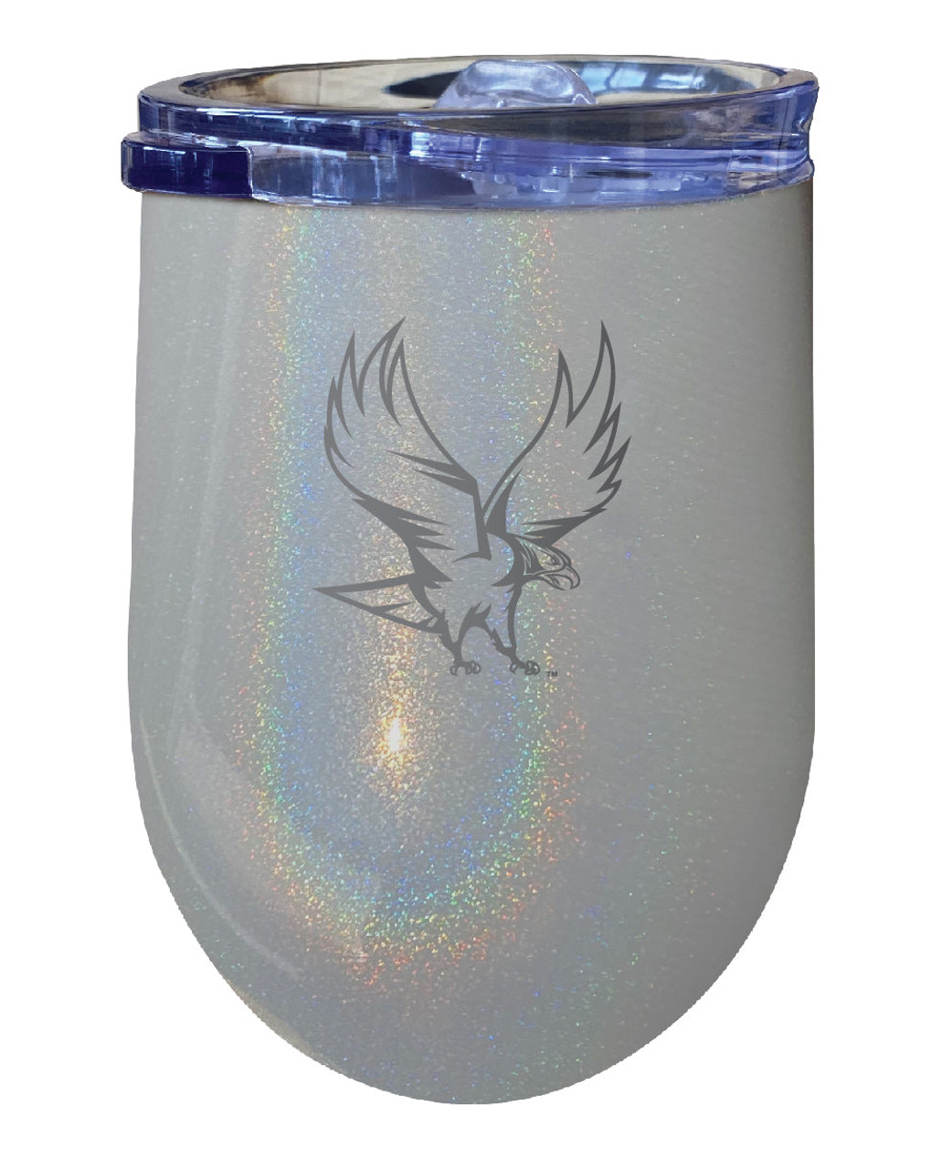 North Carolina Central Eagles 12 oz Laser Etched Insulated Wine Stainless Steel Tumbler Rainbow Glitter Grey