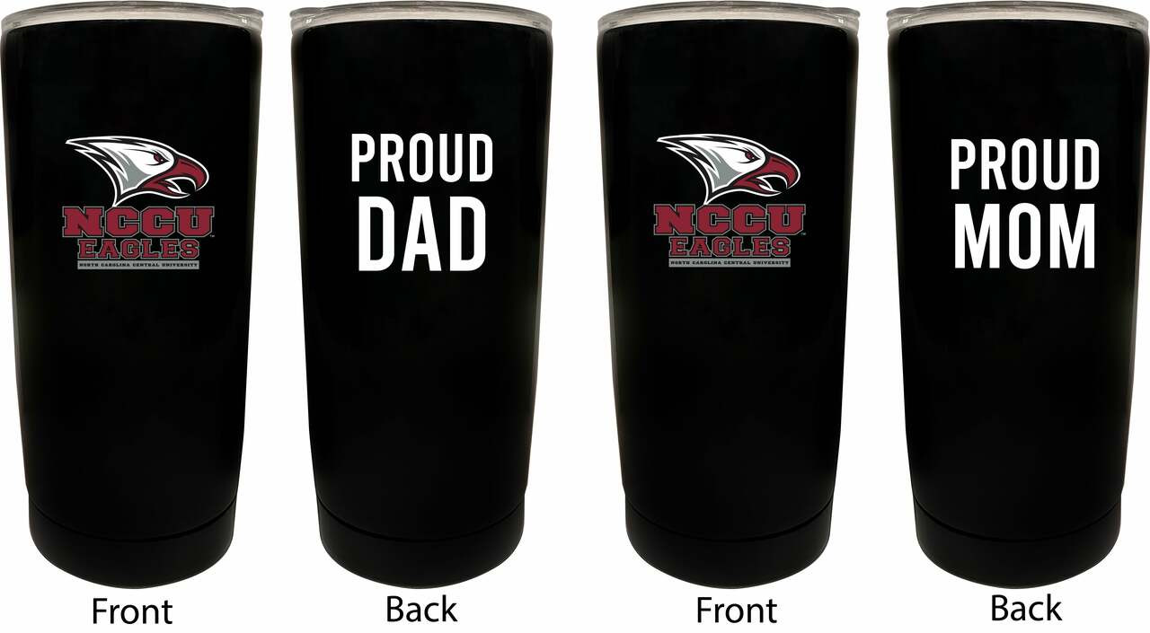 North Carolina Central Eagles Proud Mom and Dad 16 oz Insulated Stainless Steel Tumblers 2 Pack Black.