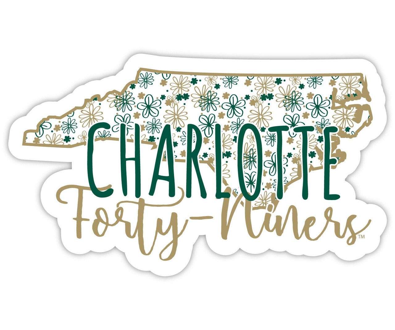 North Carolina Charlotte Forty-Niners Floral State Die Cut Decal 4-Inch