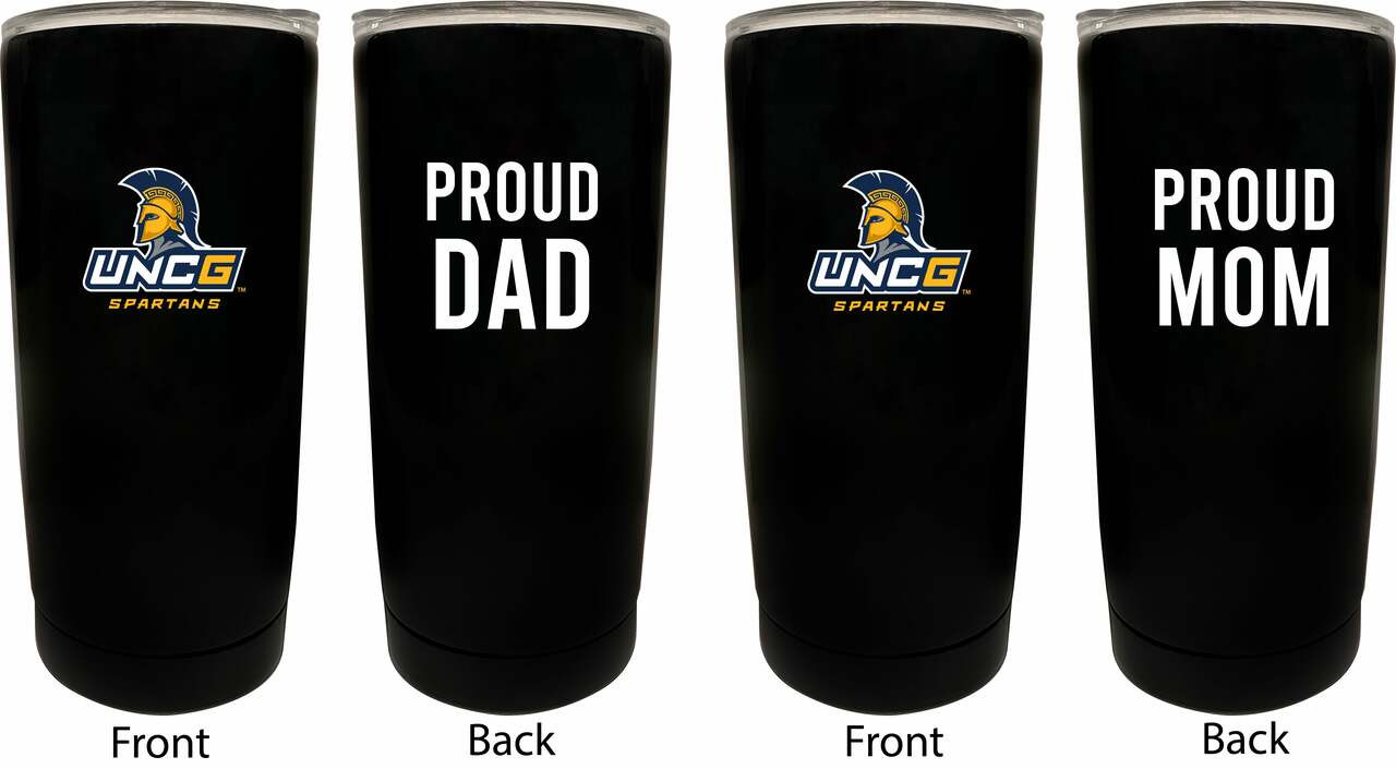 North Carolina Greensboro Spartans Proud Mom and Dad 16 oz Insulated Stainless Steel Tumblers 2 Pack Black.