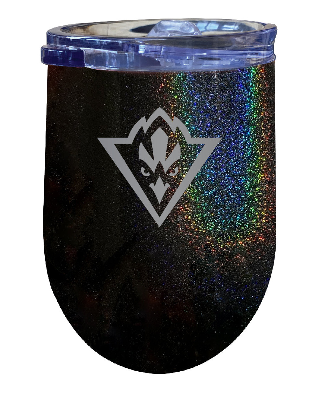 North Carolina Wilmington Seahawks 12 oz Laser Etched Insulated Wine Stainless Steel Tumbler Rainbow Glitter Black