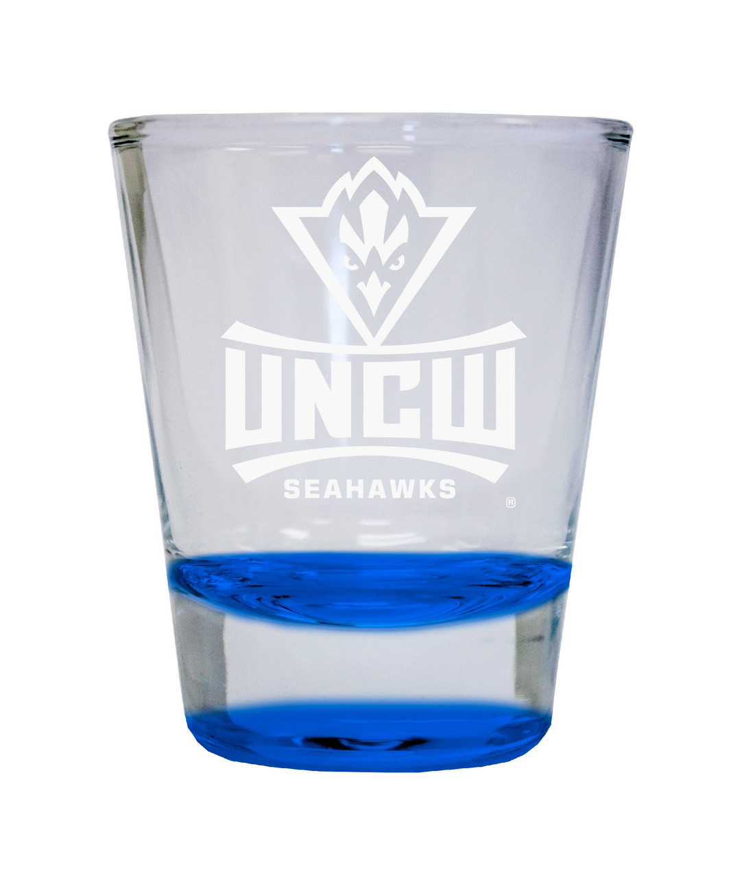 North Carolina Wilmington Seahawks Etched Round Shot Glass 2 oz Blue