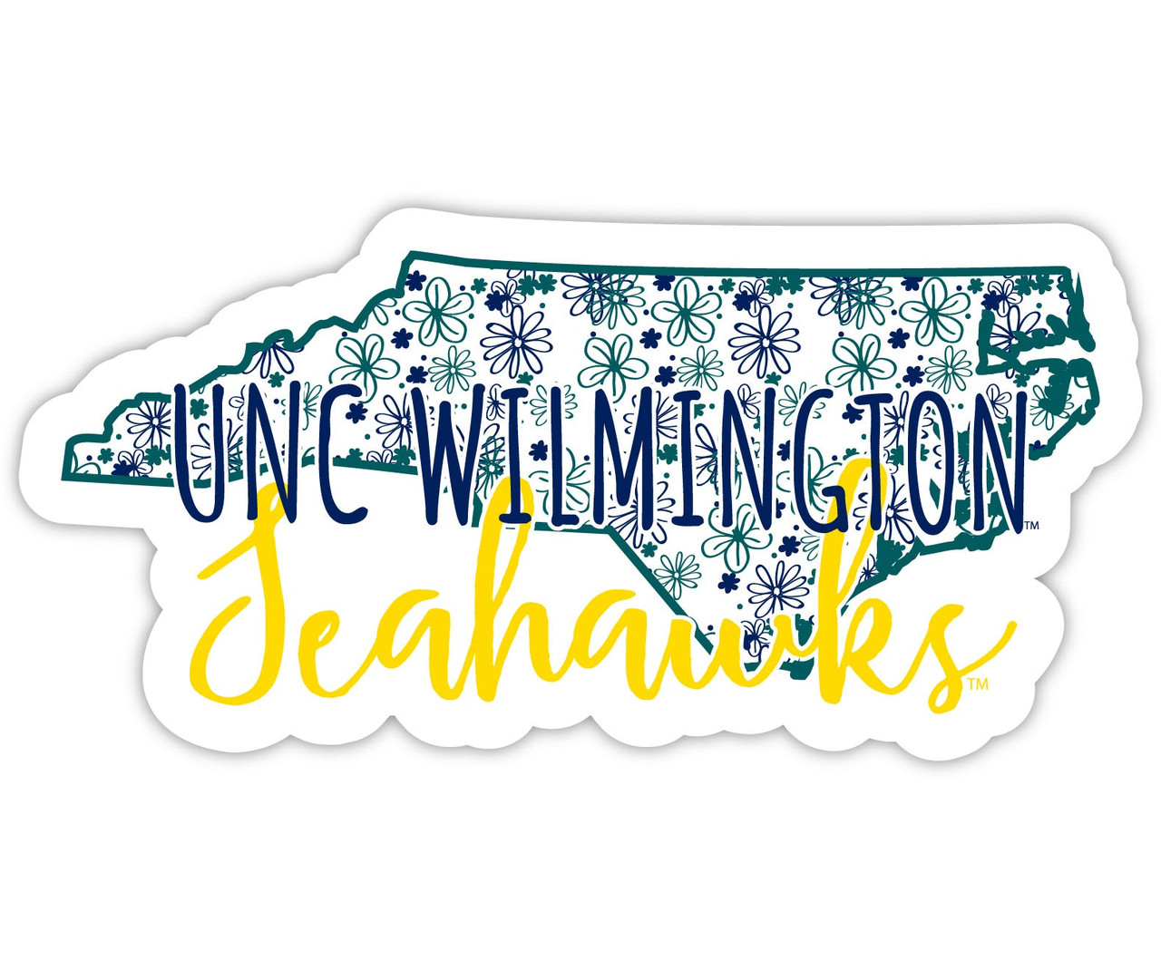 North Carolina Wilmington Seahawks Floral State Die Cut Decal 2-Inch