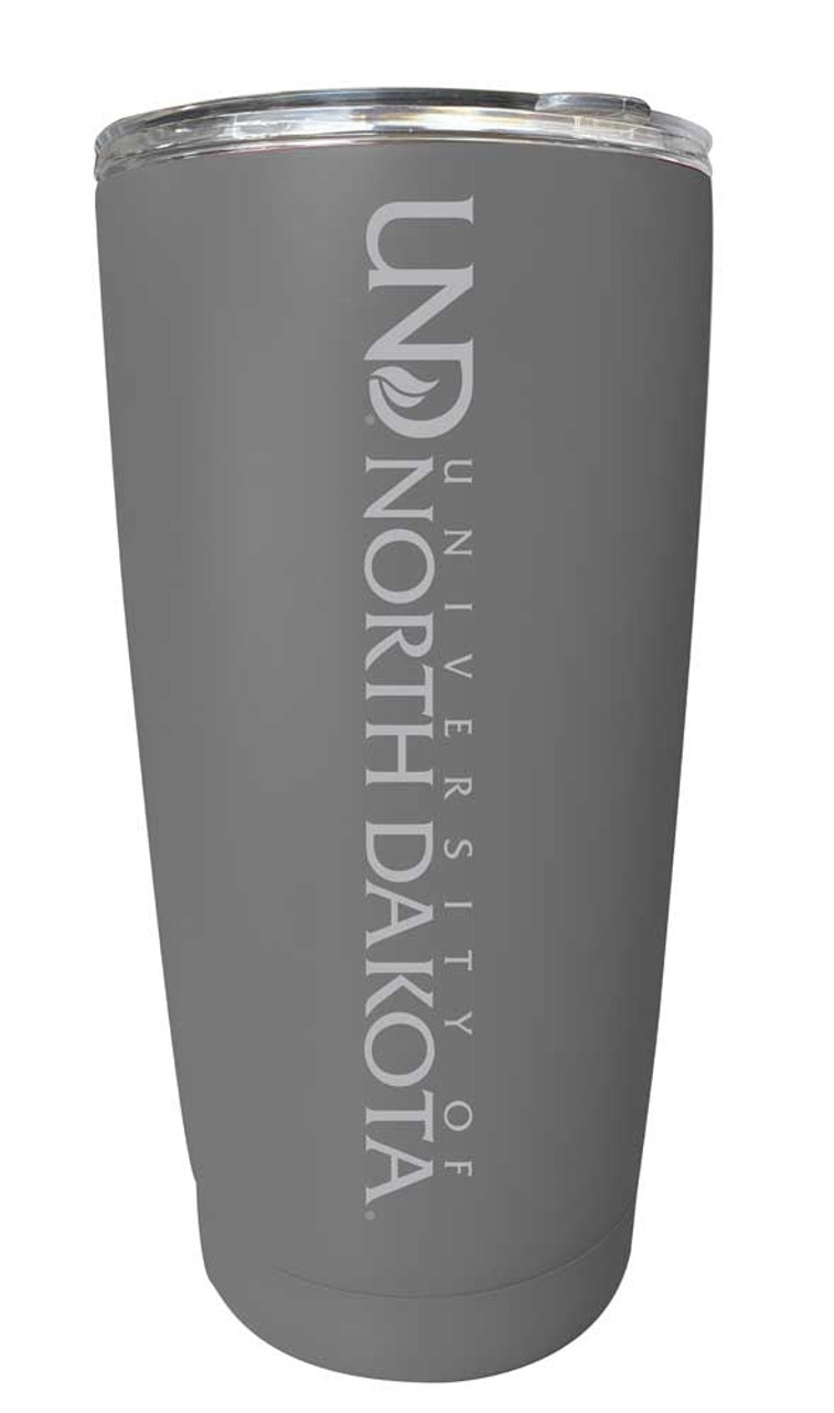 North Dakota Fighting Hawks Etched 16 oz Stainless Steel Tumbler (Gray)