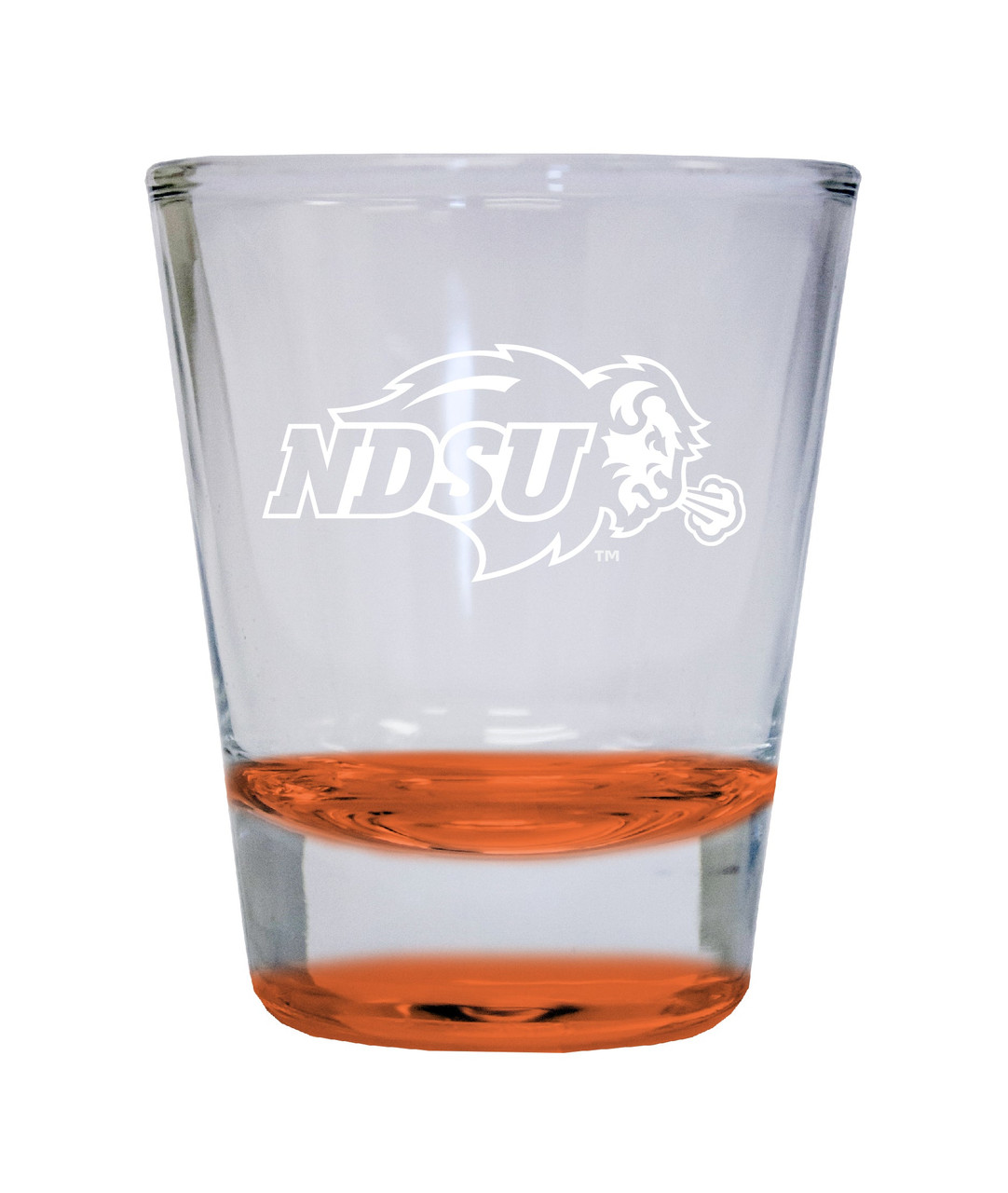 North Dakota State Bison Etched Round Shot Glass 2 oz Orange