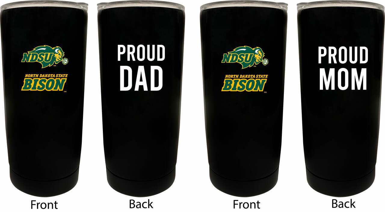 North Dakota State Bison Proud Mom and Dad 16 oz Insulated Stainless Steel Tumblers 2 Pack Black.