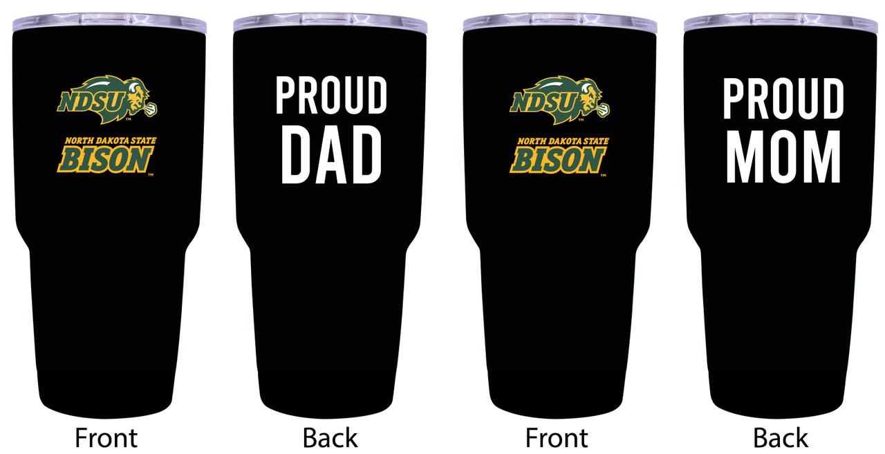 North Dakota State Bison Proud Mom and Dad 24 oz Insulated Stainless Steel Tumblers 2 Pack Black.