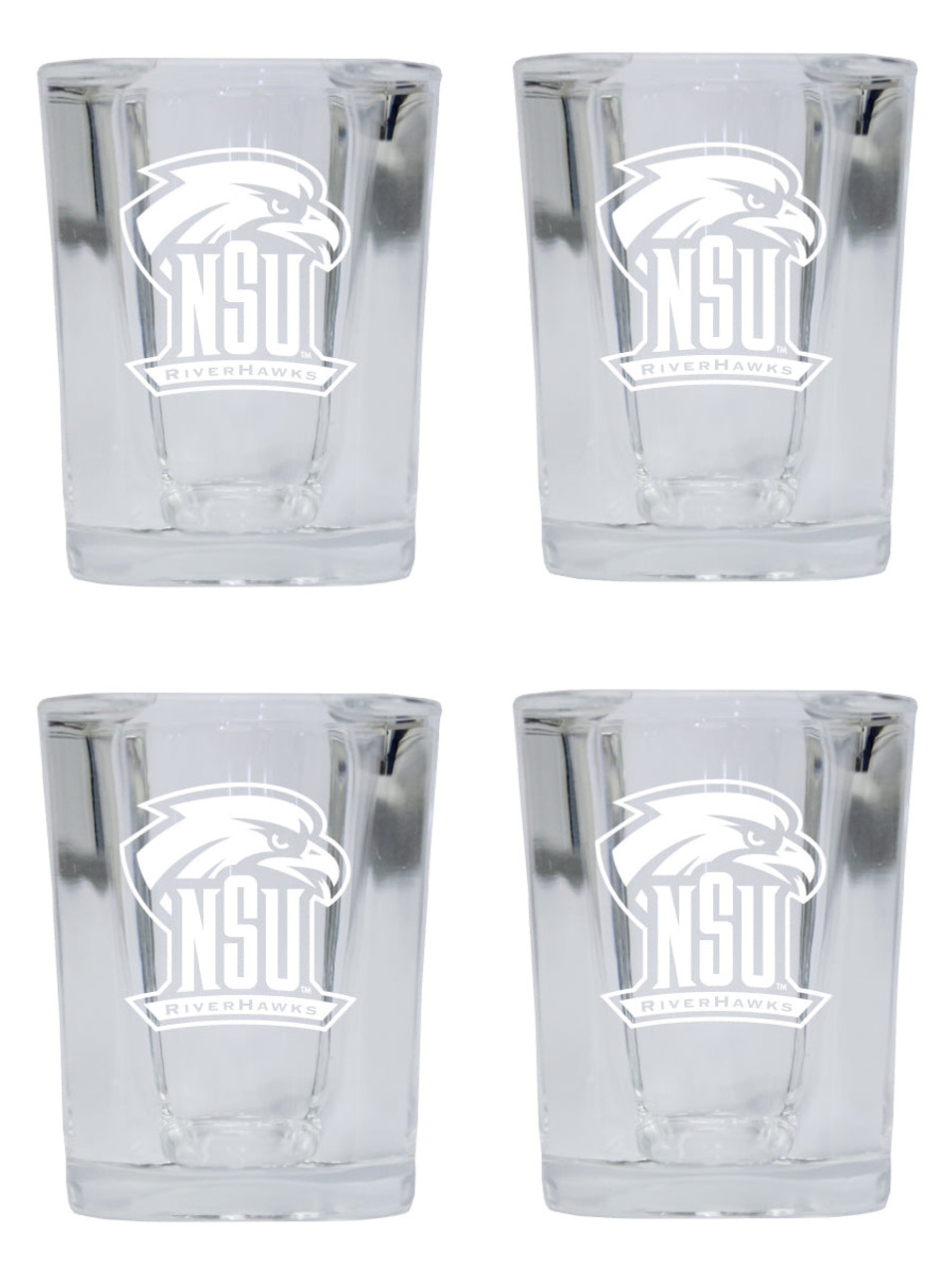 Northeastern State University Riverhawks 2 Ounce Square Shot Glass laser etched logo Design 4-Pack