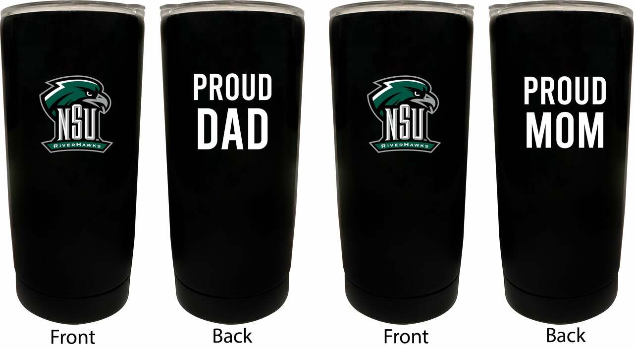 Northeastern State University Riverhawks Proud Mom and Dad 16 oz Insulated Stainless Steel Tumblers 2 Pack Black.