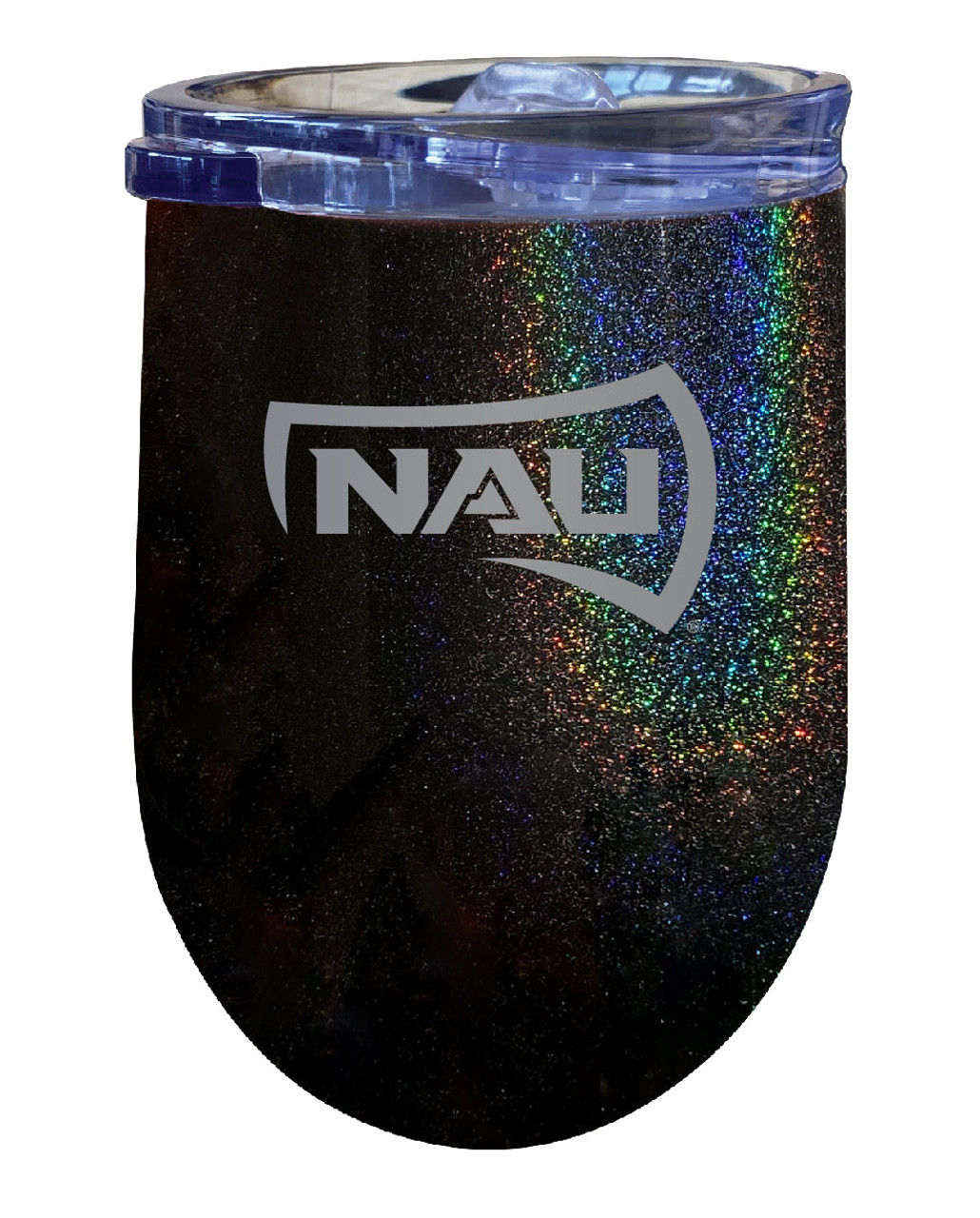 Northern Arizona University 12 oz Laser Etched Insulated Wine Stainless Steel Tumbler Rainbow Glitter Black