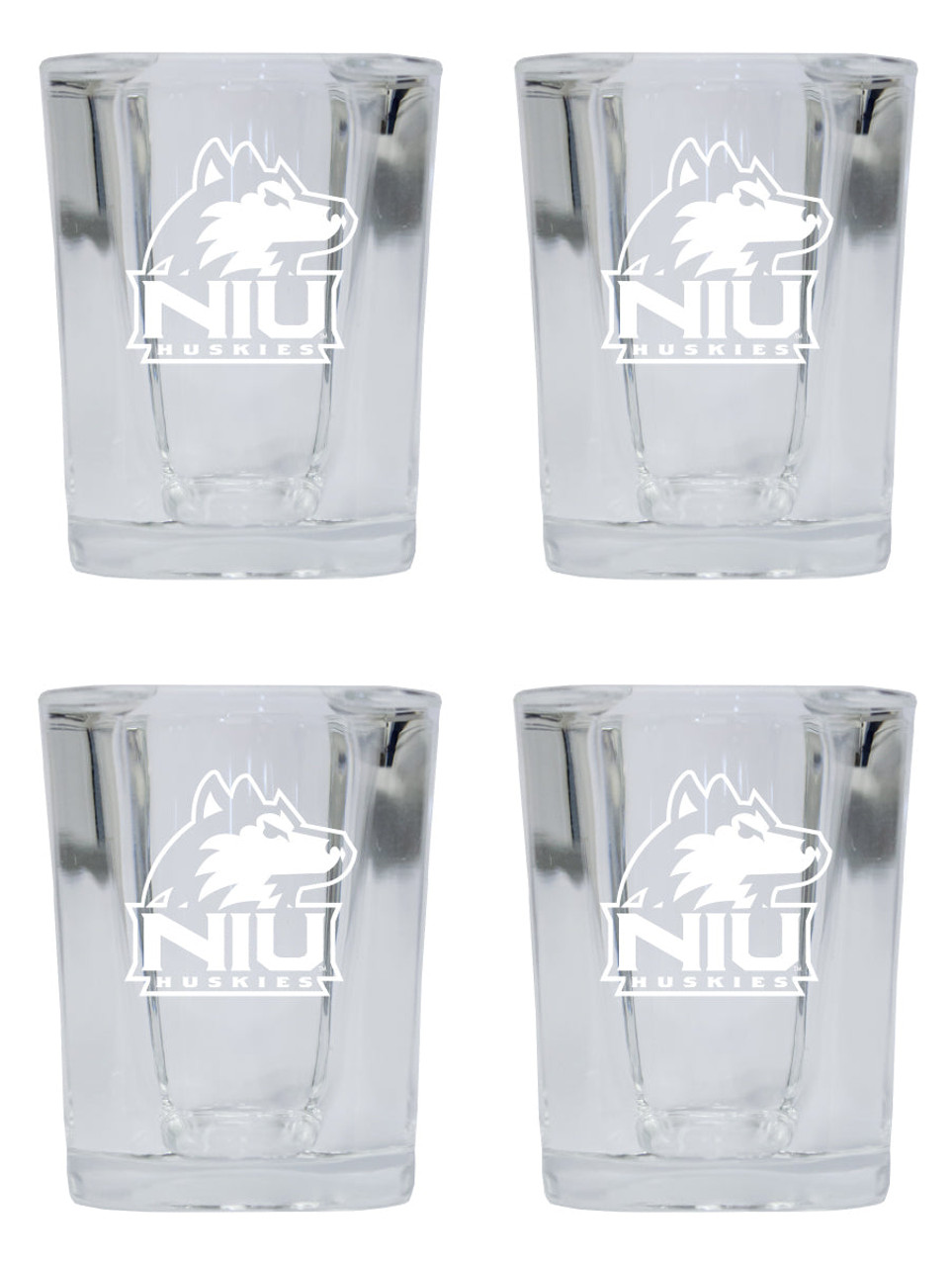 Northern Illinois Huskies 2 Ounce Square Shot Glass laser etched logo Design 4-Pack