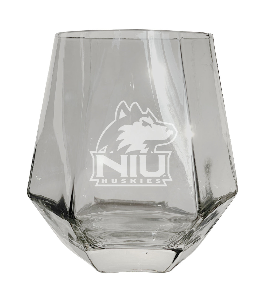 Northern Illinois Huskies Etched Diamond Cut Stemless 10 ounce Wine Glass Clear