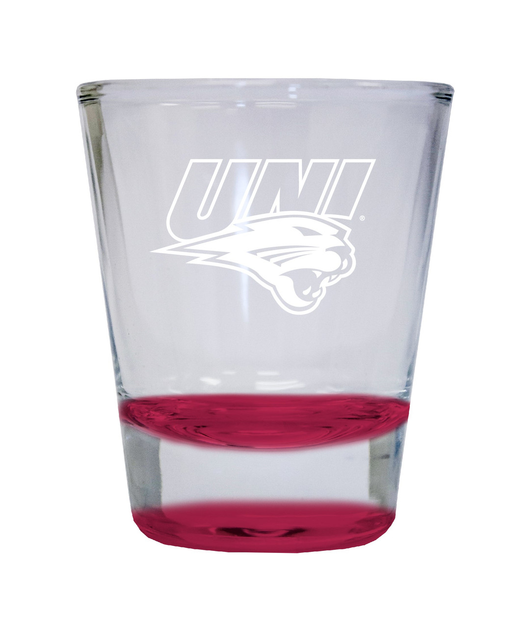 Northern Iowa Panthers Etched Round Shot Glass 2 oz Red