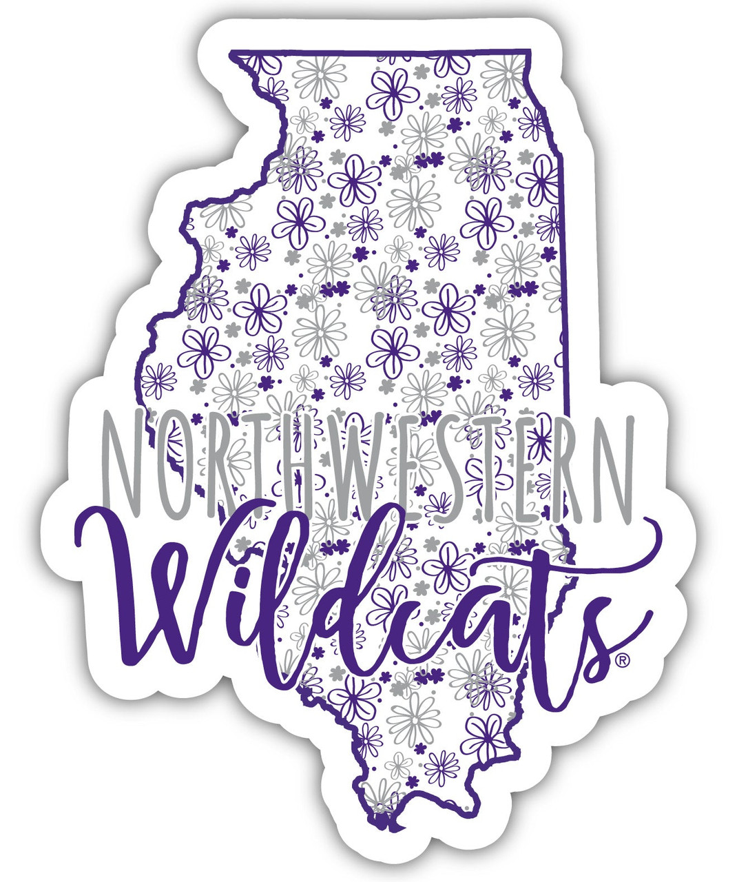 Northwestern University Wildcats Floral State Die Cut Decal 2-Inch