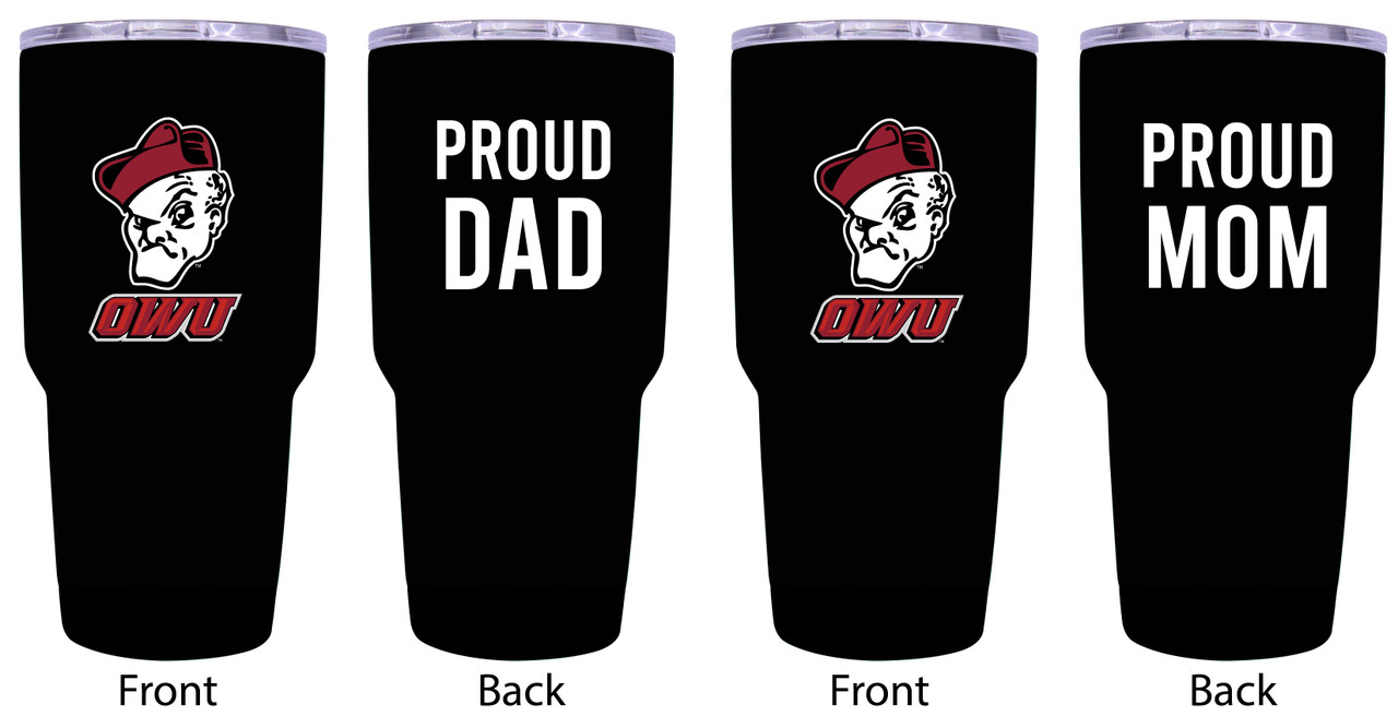 Ohio Wesleyan University Proud Mom and Dad 24 oz Insulated Stainless Steel Tumblers 2 Pack Black.