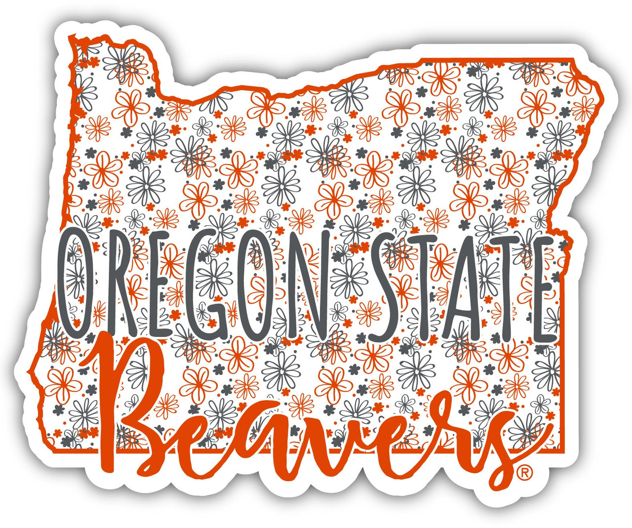 Oregon State Beavers Floral State Die Cut Decal 2-Inch