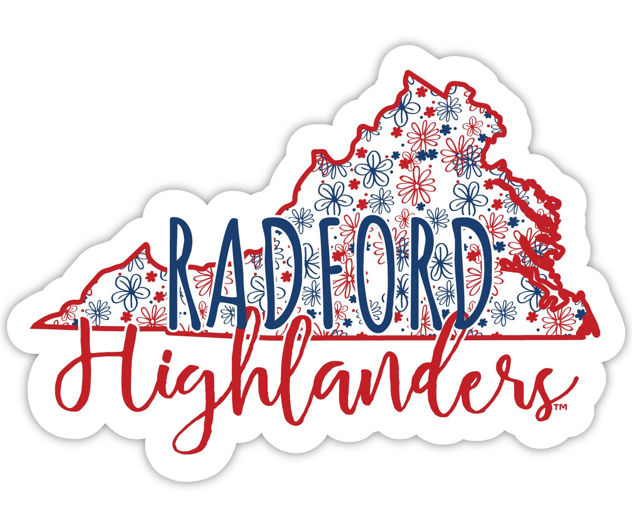 Radford University Highlanders Floral State Die Cut Decal 2-Inch