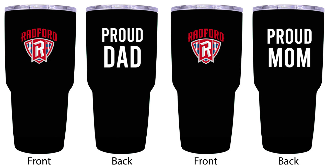 Radford University Highlanders Proud Mom and Dad 24 oz Insulated Stainless Steel Tumblers 2 Pack Black.