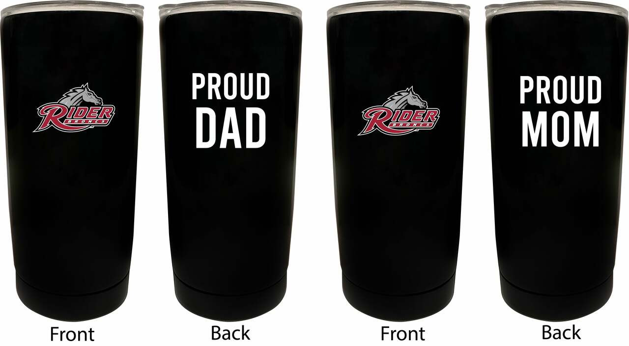 Rider University Broncs Proud Mom and Dad 16 oz Insulated Stainless Steel Tumblers 2 Pack Black.