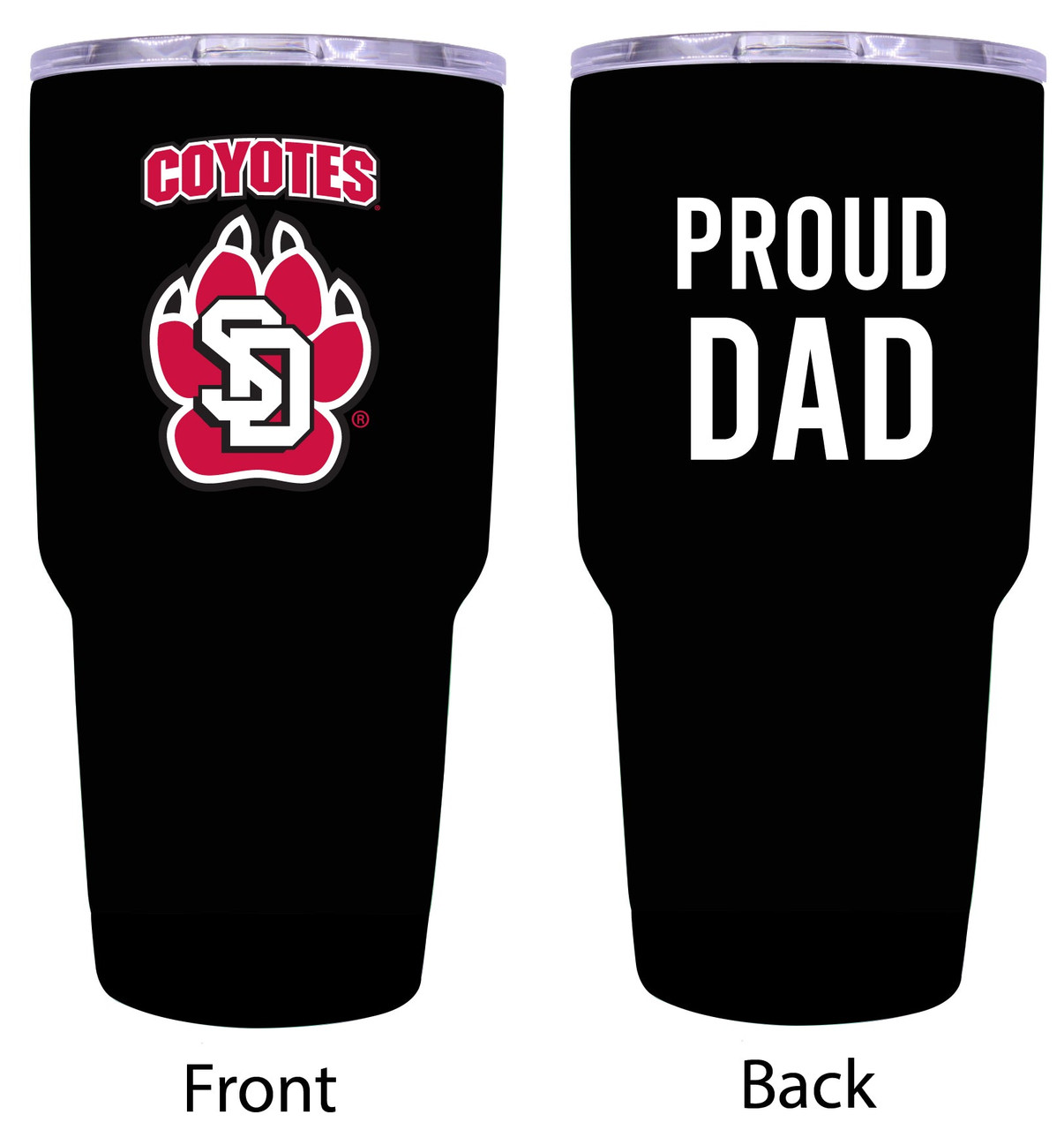 South Dakota Coyotes Proud Dad 24 oz Insulated Stainless Steel Tumblers Black.