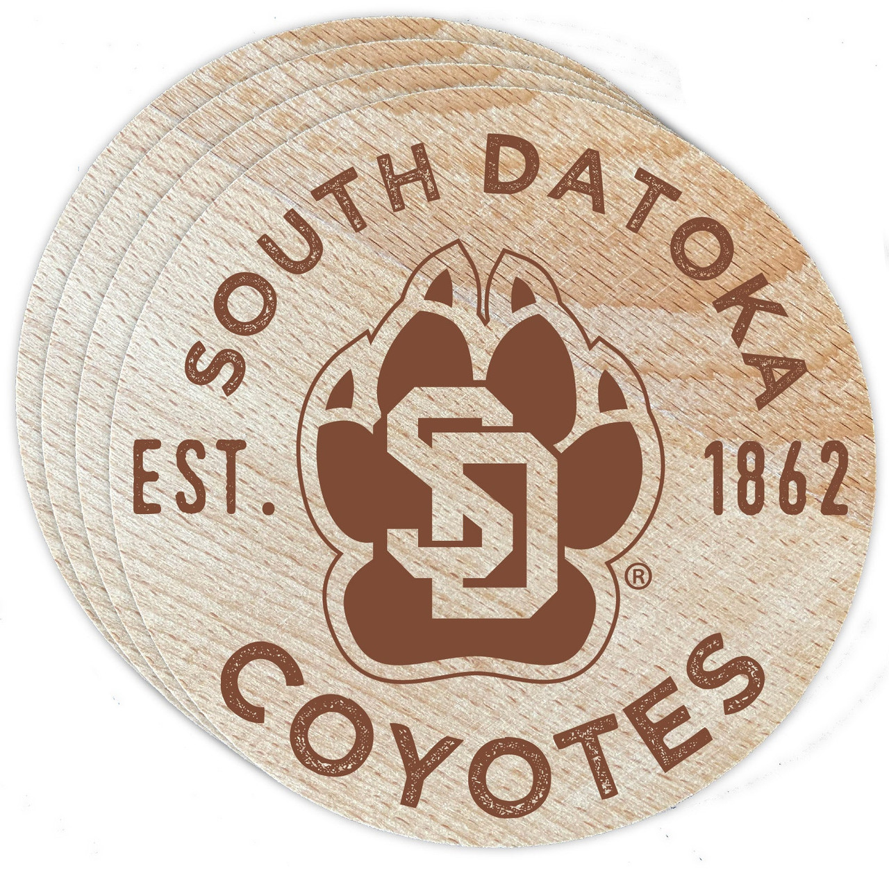 South Dakota Coyotes Wood Coaster Engraved 4 Pack