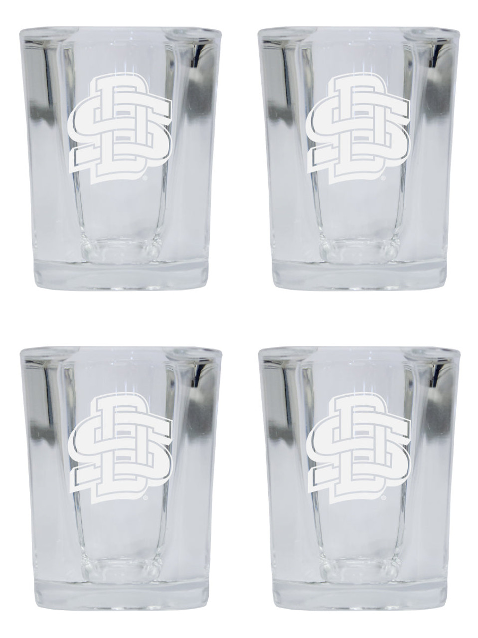 South Dakota State Jackrabbits 2 Ounce Square Shot Glass laser etched logo Design 4-Pack