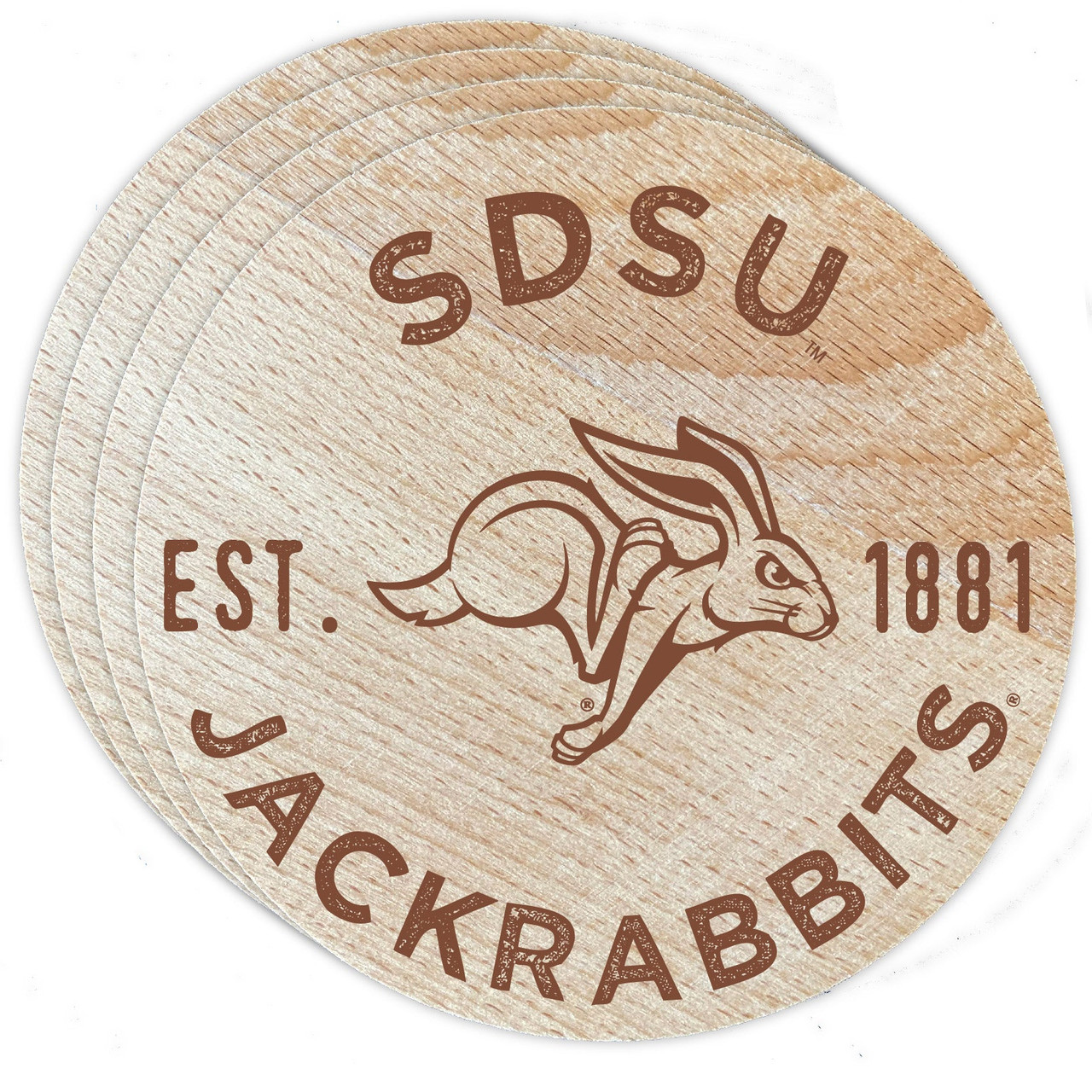 South Dakota State Jackrabbits Wood Coaster Engraved 4 Pack