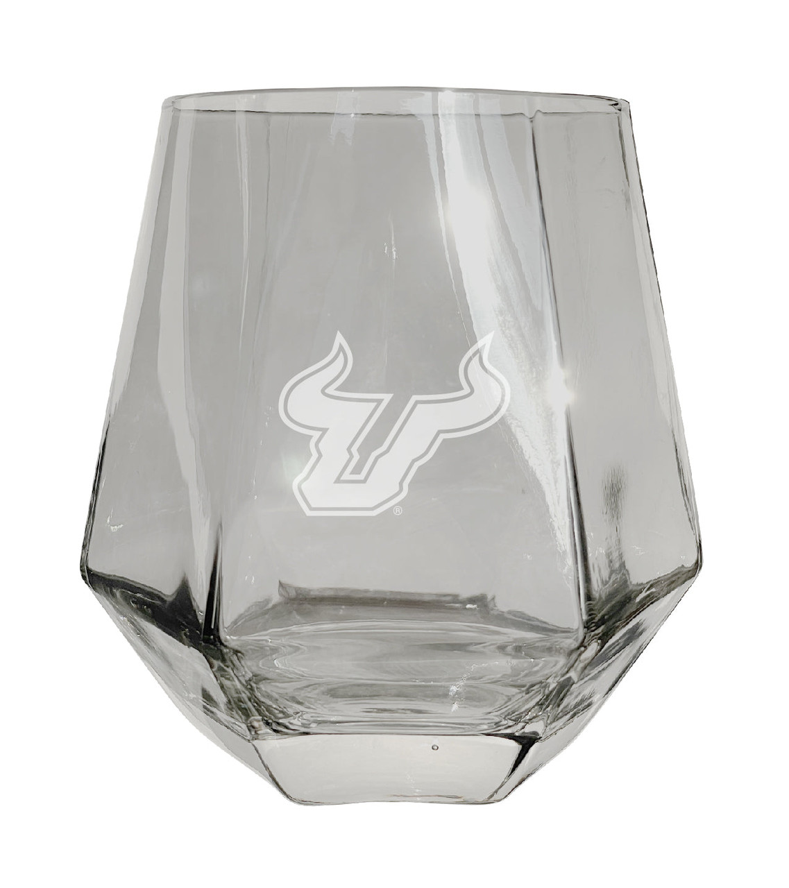 South Florida Bulls Etched Diamond Cut Stemless 10 ounce Wine Glass Clear