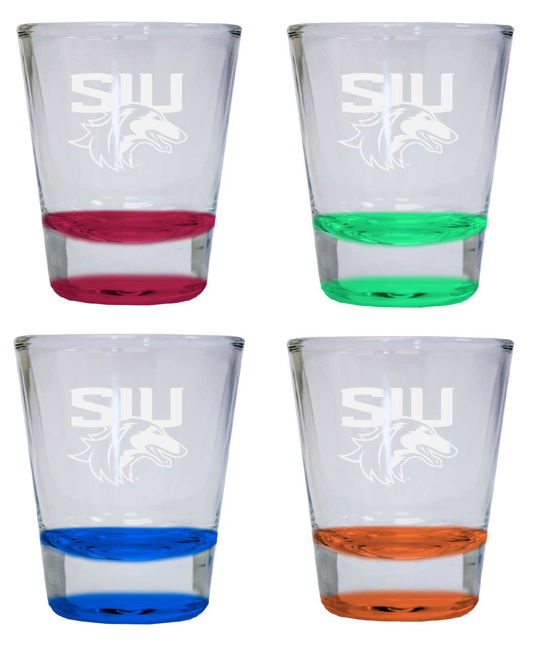 Southern Illinois Salukis Etched Round Shot Glass 4-Pack