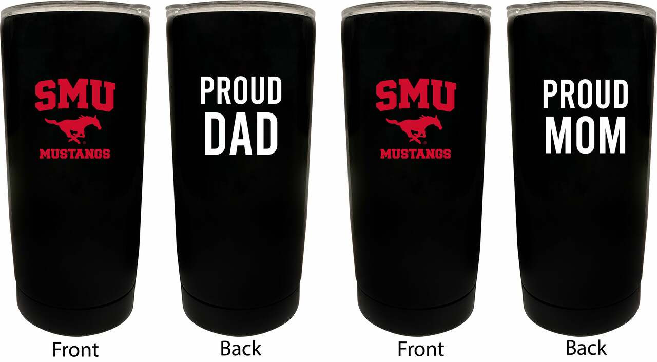 Southern Methodist University Proud Mom and Dad 16 oz Insulated Stainless Steel Tumblers 2 Pack Black.