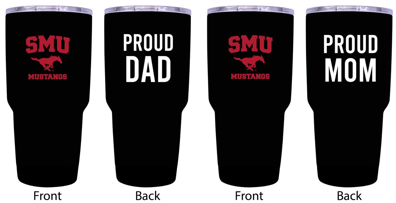 Southern Methodist University Proud Mom and Dad 24 oz Insulated Stainless Steel Tumblers 2 Pack Black.