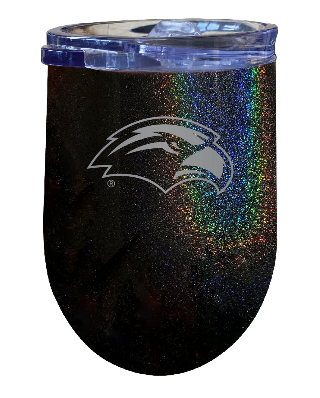 Southern Mississippi Golden Eagles 12 oz Laser Etched Insulated Wine Stainless Steel Tumbler Rainbow Glitter Black