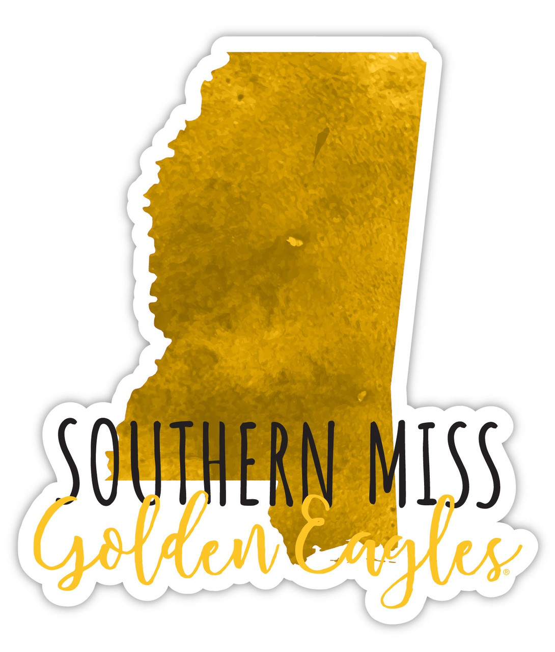 Southern Mississippi Golden Eagles Watercolor State Die Cut Decal 2-Inch