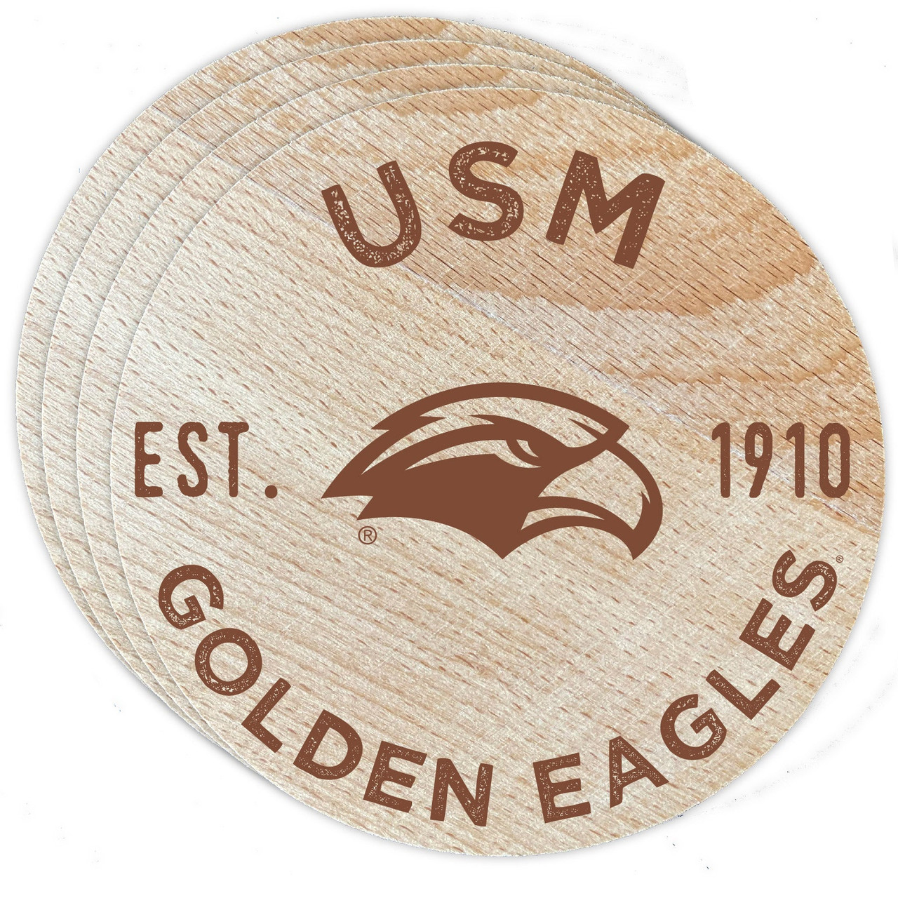 Southern Mississippi Golden Eagles Wood Coaster Engraved 4 Pack