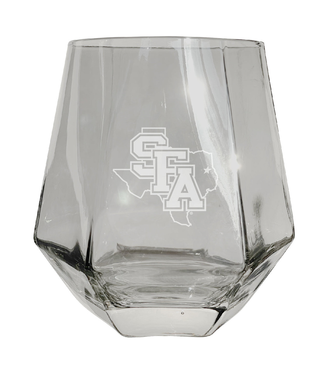 Stephen F. Austin State University Etched Diamond Cut Stemless 10 ounce Wine Glass Clear