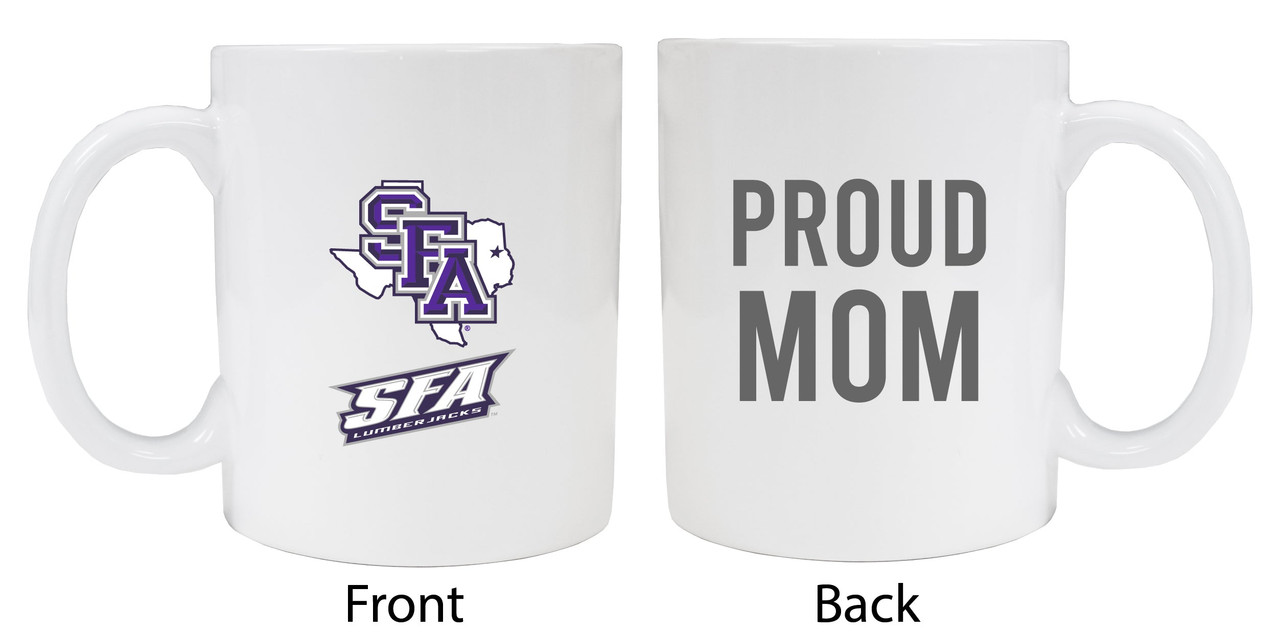 Stephen F. Austin State University Proud Mom White Ceramic Coffee Mug 2-Pack (White).