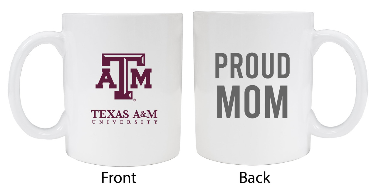 Texas A&M Aggies Proud Mom White Ceramic Coffee Mug (White).