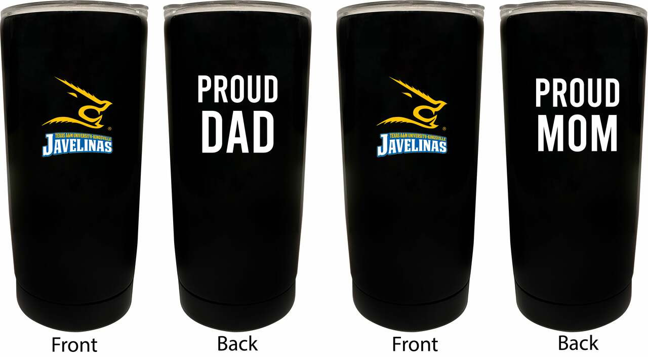 Texas A&M Kingsville Javelinas Proud Mom and Dad 16 oz Insulated Stainless Steel Tumblers 2 Pack Black.