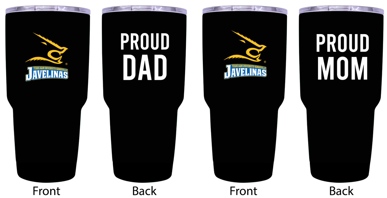 Texas A&M Kingsville Javelinas Proud Mom and Dad 24 oz Insulated Stainless Steel Tumblers 2 Pack Black.