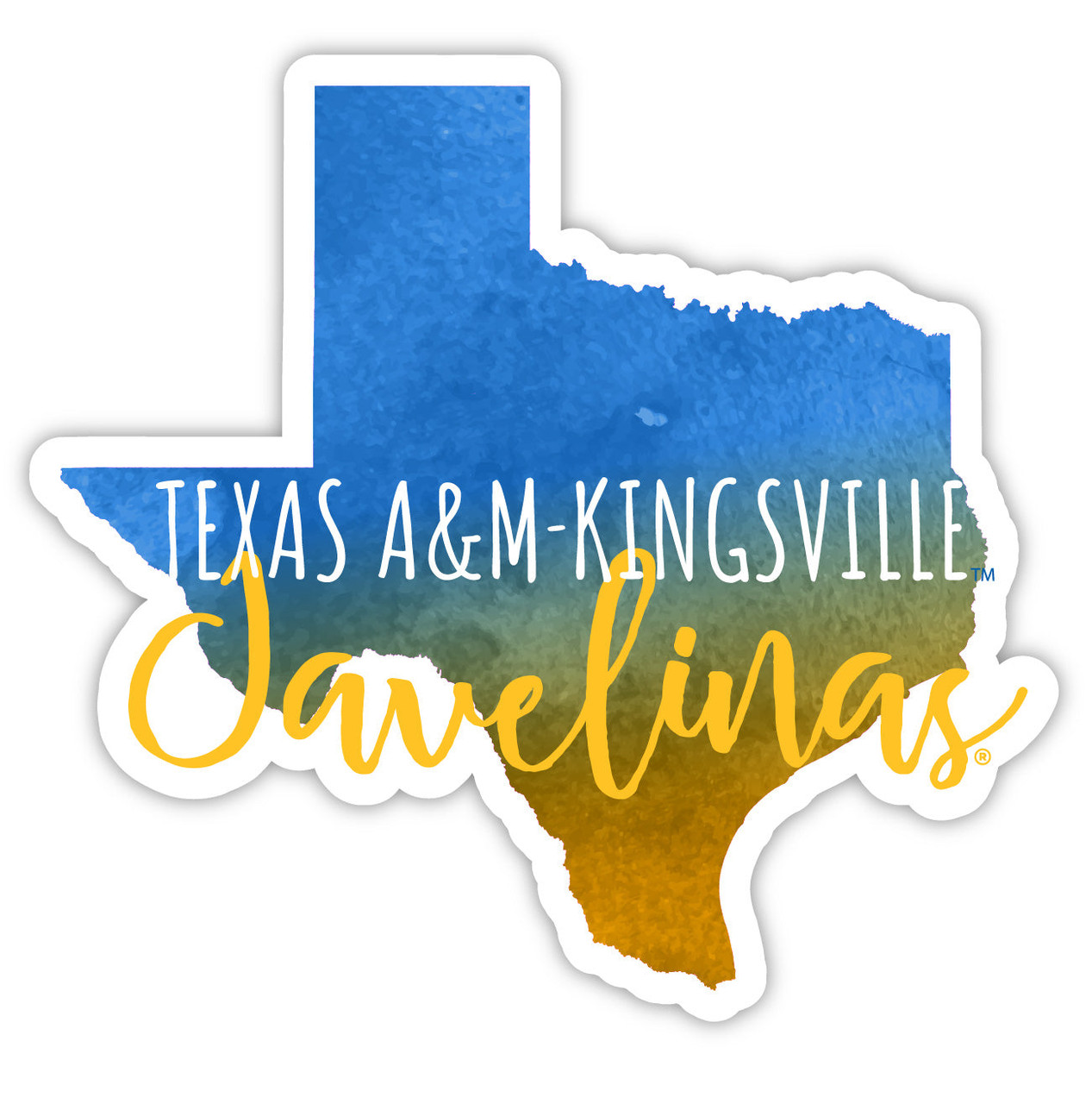 Texas A&M Kingsville Javelinas Watercolor State Die Cut Decal 4-Inch