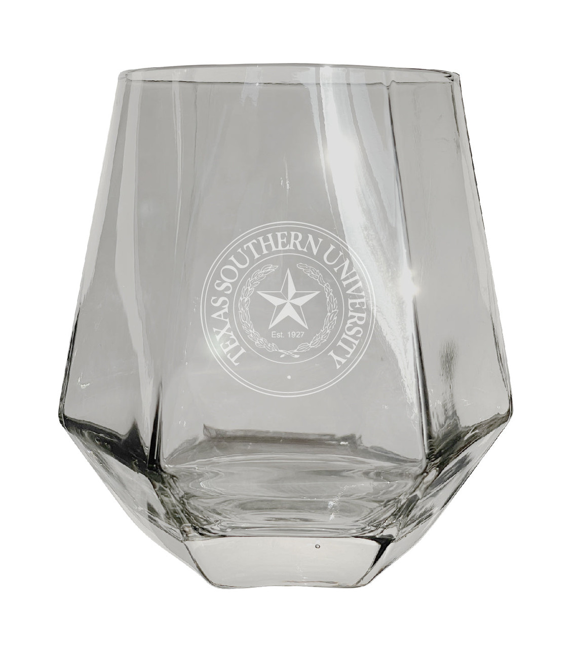 Texas Southern University Etched Diamond Cut Stemless 10 ounce Wine Glass Clear