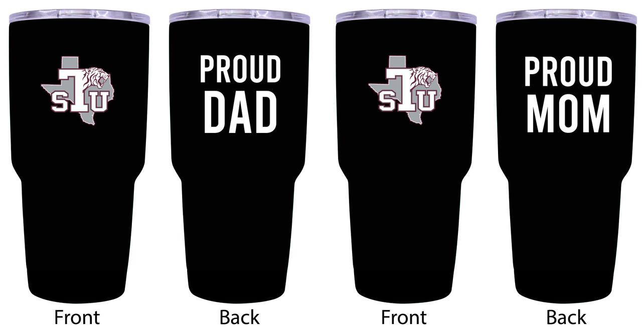 Texas Southern University Proud Mom and Dad 24 oz Insulated Stainless Steel Tumblers 2 Pack Black.