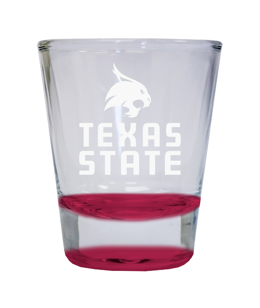 Texas State Bobcats Etched Round Shot Glass 2 oz Red