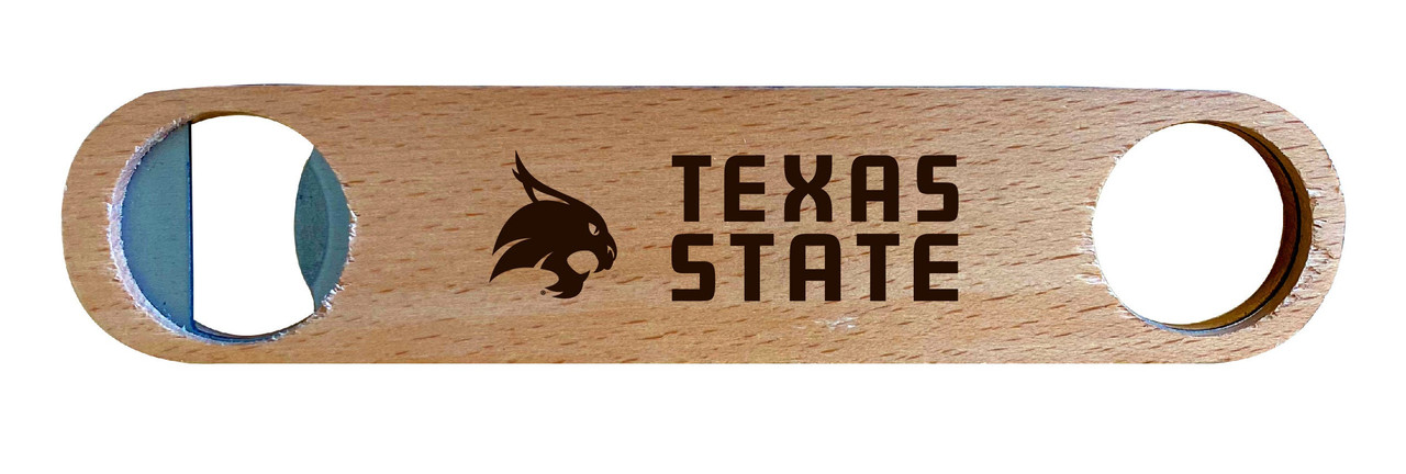 Texas State Bobcats Laser Etched Wooden Bottle Opener College Logo Design