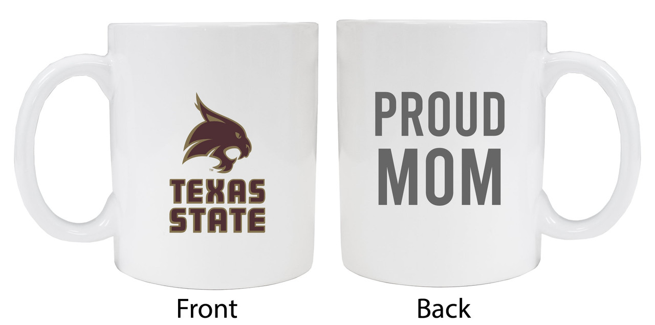 Texas State Bobcats Proud Mom White Ceramic Coffee Mug 2-Pack (White).