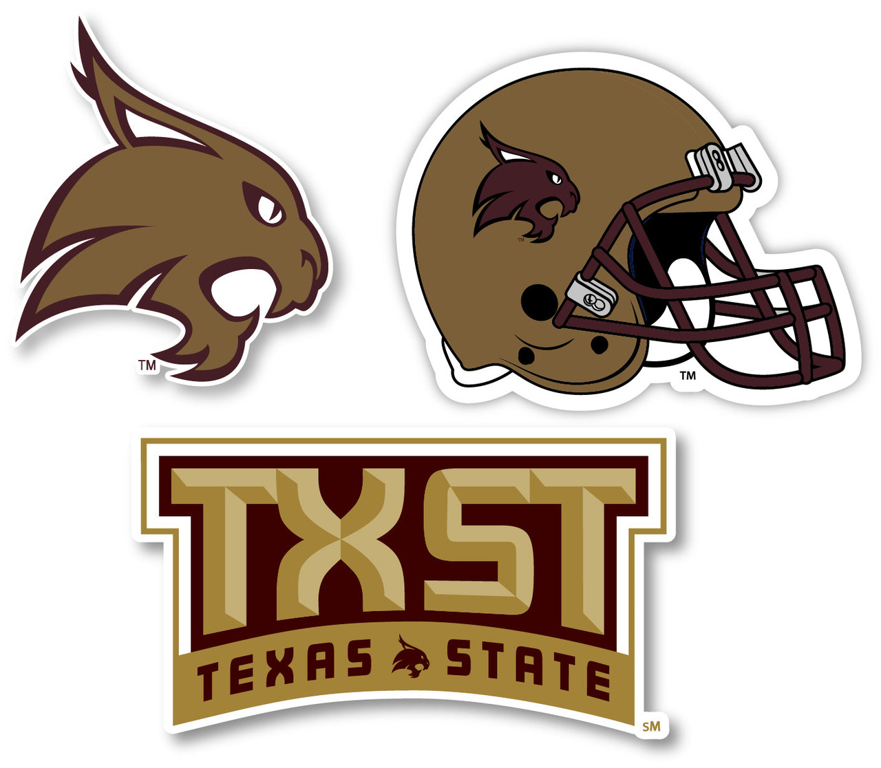Texas State Bobcats Vinyl Decal Sticker 3 Pack 4-Inch Each