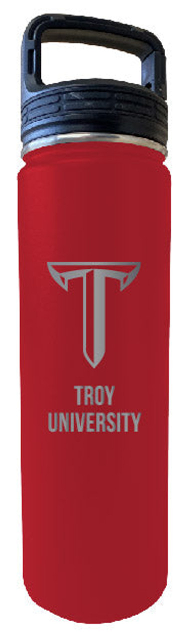 Troy University 32 oz Engraved Insulated Double Wall Stainless Steel Water Bottle Tumbler (Red)
